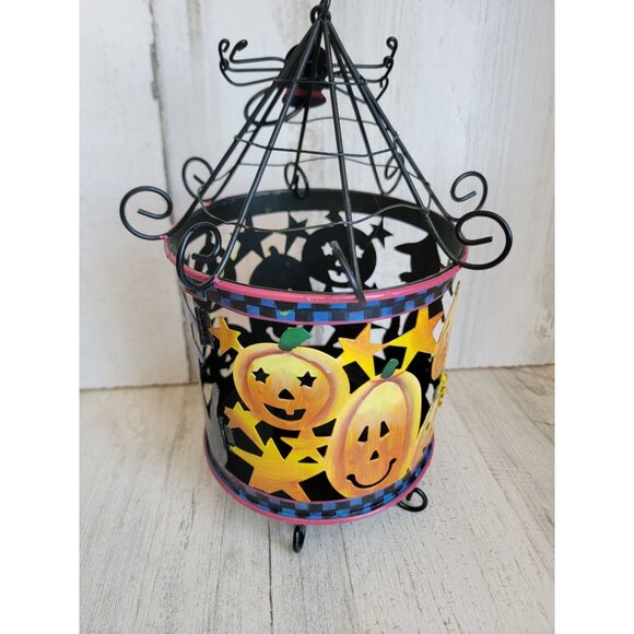 Vintage metal Halloween tea light pumpkin black cat which spider home decor cand - Picture 3 of 9